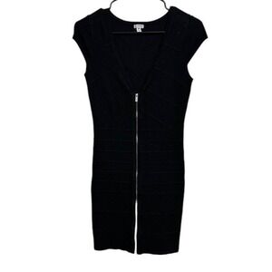 Guess Bodycon Dress Bandage Mini Full Zip Sleeveless Black Size Med‎